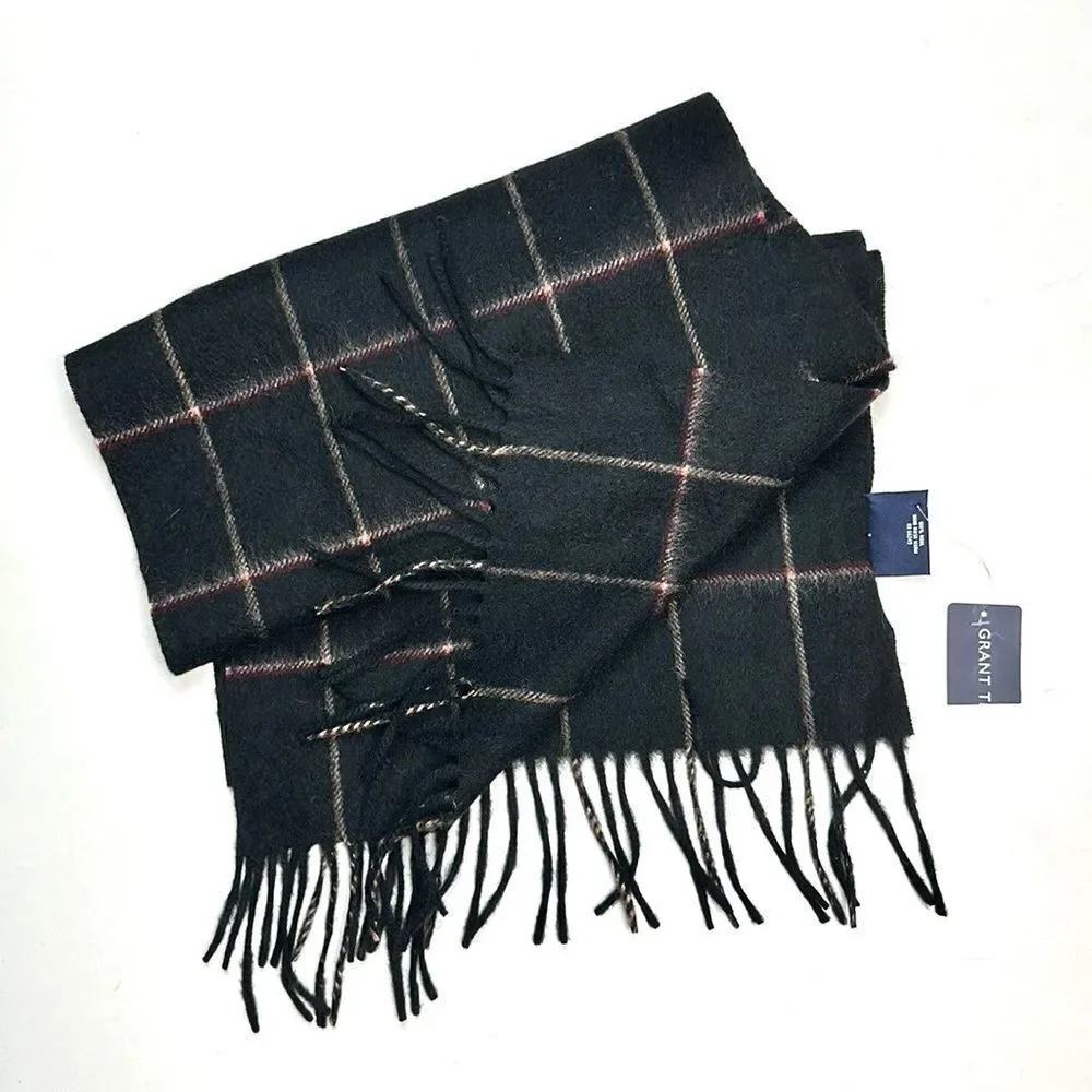 New Grant Thomas Wool Scarf Black Windowpane Men’s NWT